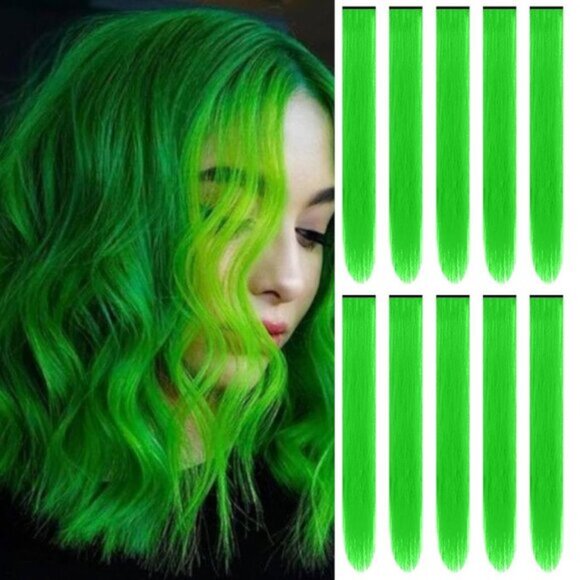 New 10PCS 22" Green Colour Straight Highlights Clip-in Hair Extensions
